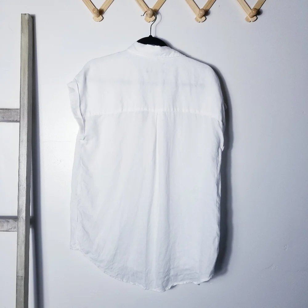 TAHARI WHITE 100% LINEN BUTTON DOWN CUFFED SLEEVE BLOUSE SIZE MEDIUM - Picture 2 of 16